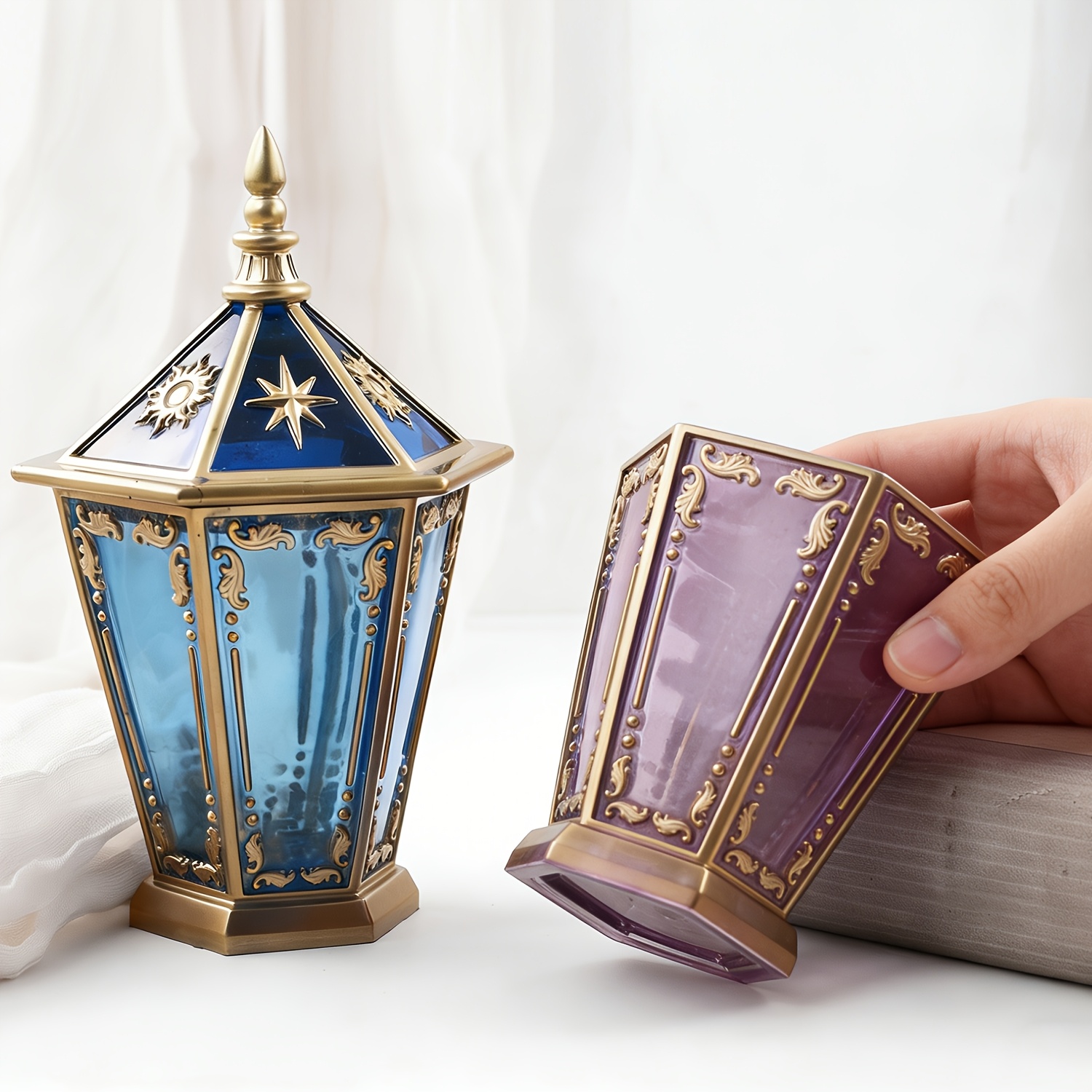 Resin Art Case - 星と月の六角形ボトル、蓋付きシリコン容器樹脂型、DIYジュエリーボックス、ネックレスジャー、収納ジャー、ホームデコレーション