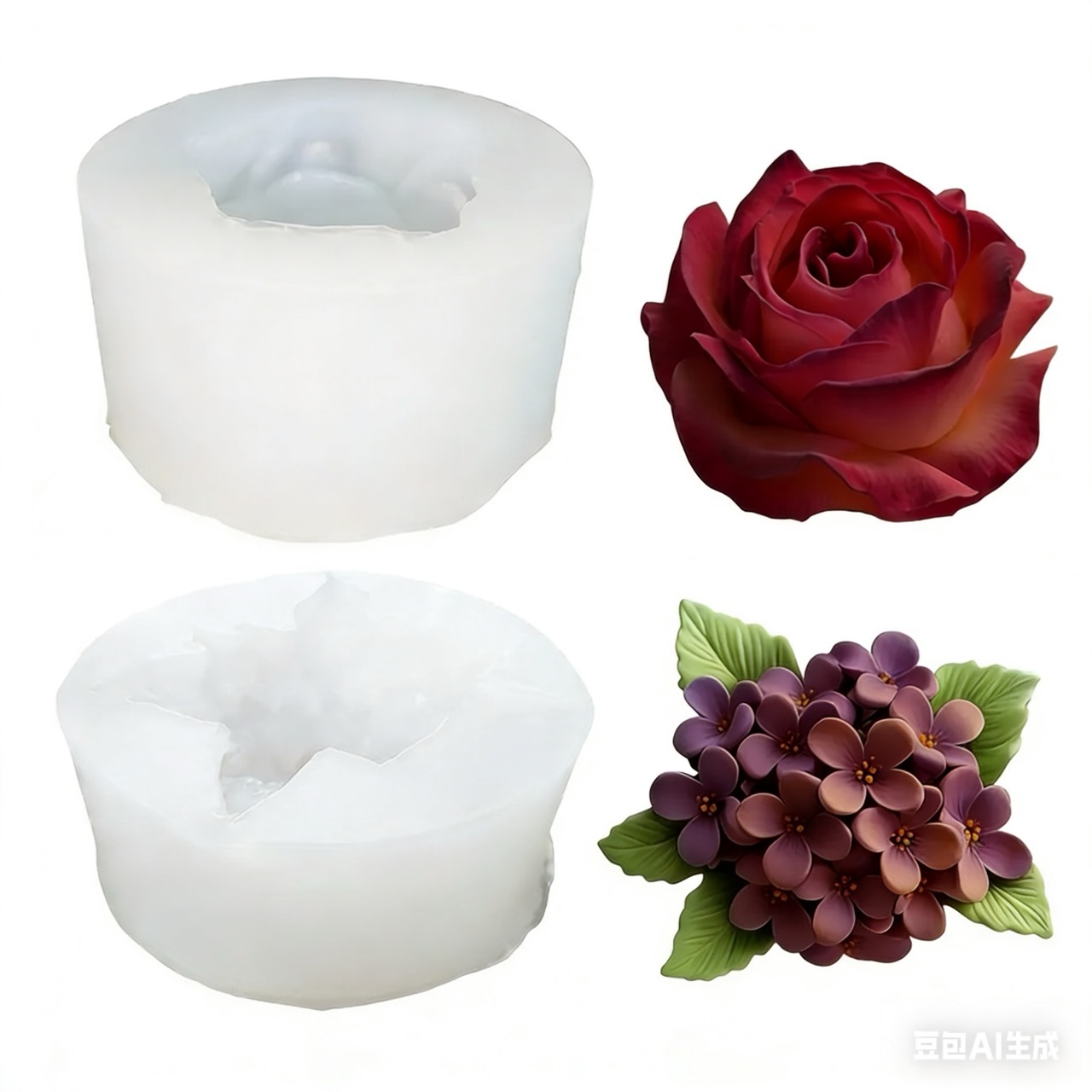 Resin Art Rose - 2個入りの3Dバラとライラックのシリコン型。レジンやキャンドル作りに使用でき、DIYで手作りのキャンドル、レジン工芸品、石鹸、ジュエリーの型取り、装飾に最適。バレンタインデー、結婚式、ロマンチックなギフト作りにも適しています。 レジンアート、繊細な花びら、手芸愛好家のために特別にデザイン、複雑な型細工 | 繊細な花びらの質感、アロマセラピーや手作り装飾に適した優雅な花柄デザイン。