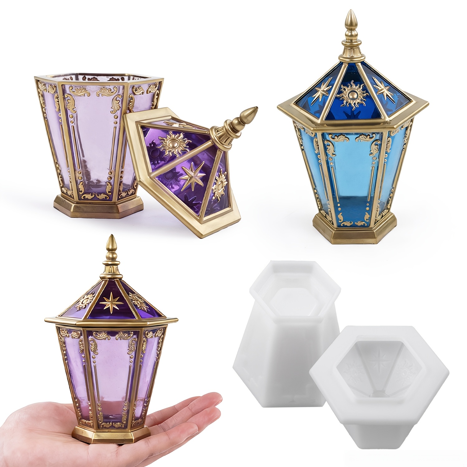 星と月の六角形ボトル、蓋付きシリコン容器樹脂型、DIYジュエ - Resin Art Case のレビューと価格