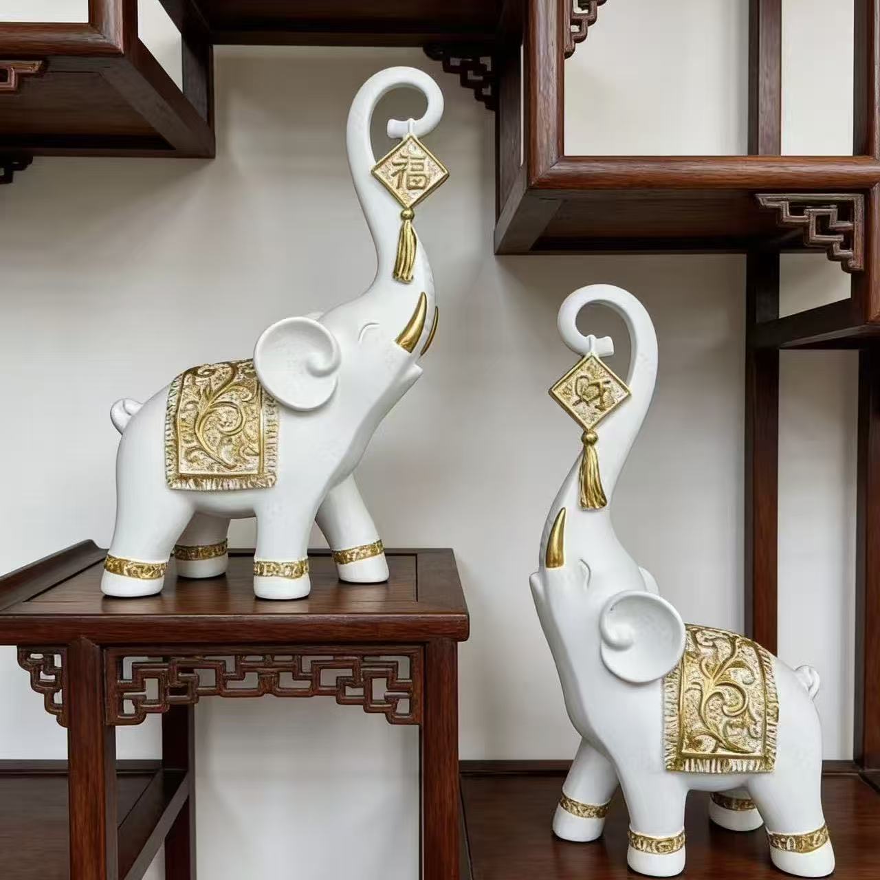 1 ペア中国風幸運の象の鼻の置物家の装飾動物樹脂象像アート工 - Resin Art Wedding Gift のレビューと価格