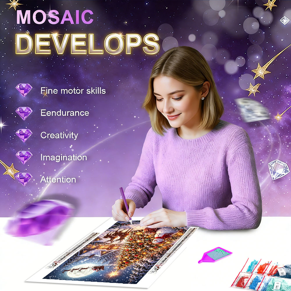 HUACAN ダイヤモンドアートペイント、クリスマス風景、ダ - Resin Art Wallpaper のレビューと価格